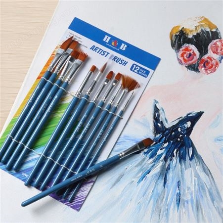 H&B7/12支油画画笔毛刷美术丙烯颜料勾线笔套装多功能水粉笔批发